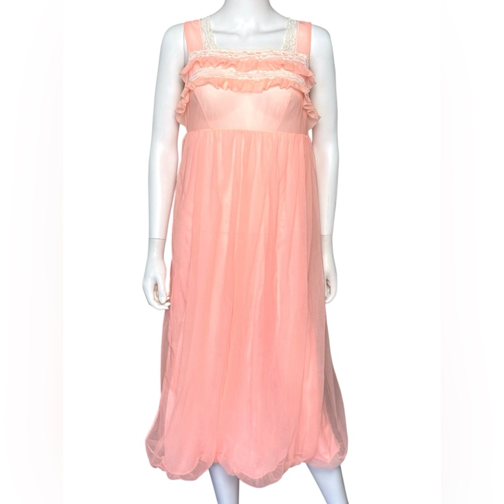 Vintage 1960s Sheer Peachy Pink Nightgown with Bubble Hem